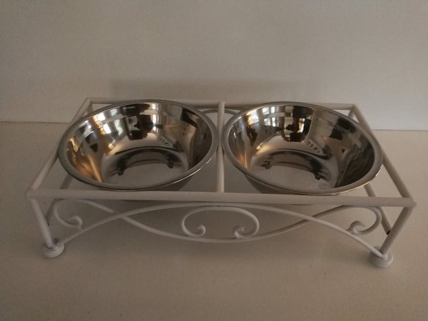 Metall Hunde Futterstation mit 2 Näpfen-Deko